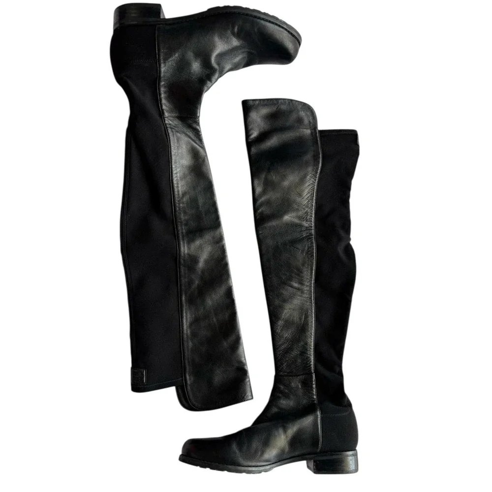 Stuart Weitzman‎ Black Leather Stretch Over The Knee Boots 7.5M